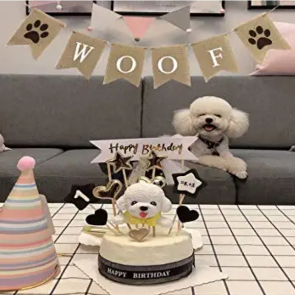 Burlap Woof Paws Dog Banner - Picture 2 of 3